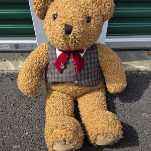 JCPenney Tan Teddy Bear with Red Bow and Plaid Vest